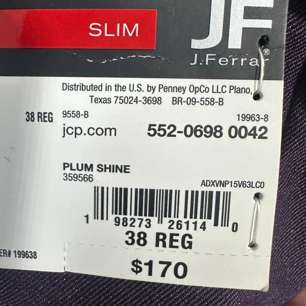 J. Ferrar Men's 38 Reg Slim Fit Plum Shine‎ Evening Edition Tuxedo Jacket NEW